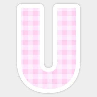 Pink Letter U in Plaid Pattern Background. Sticker